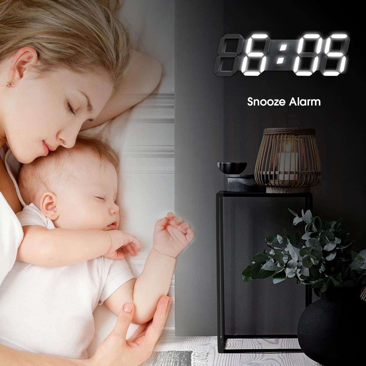LED Wall Clock 3D Digits Time Date Remote