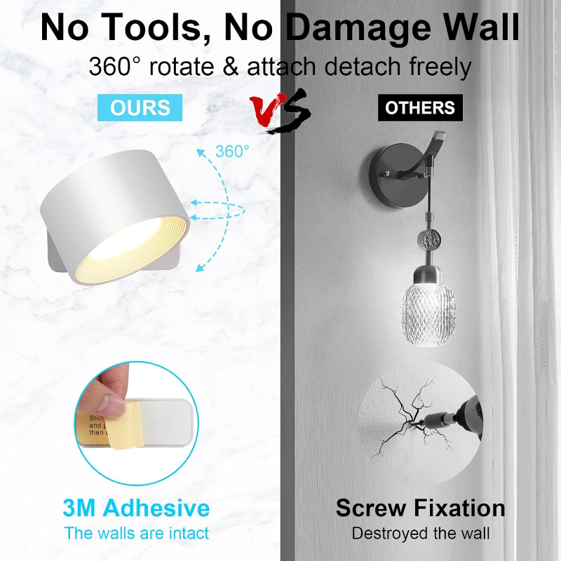 LED Wall Light Rechargeable 360° Swivel Touch Control