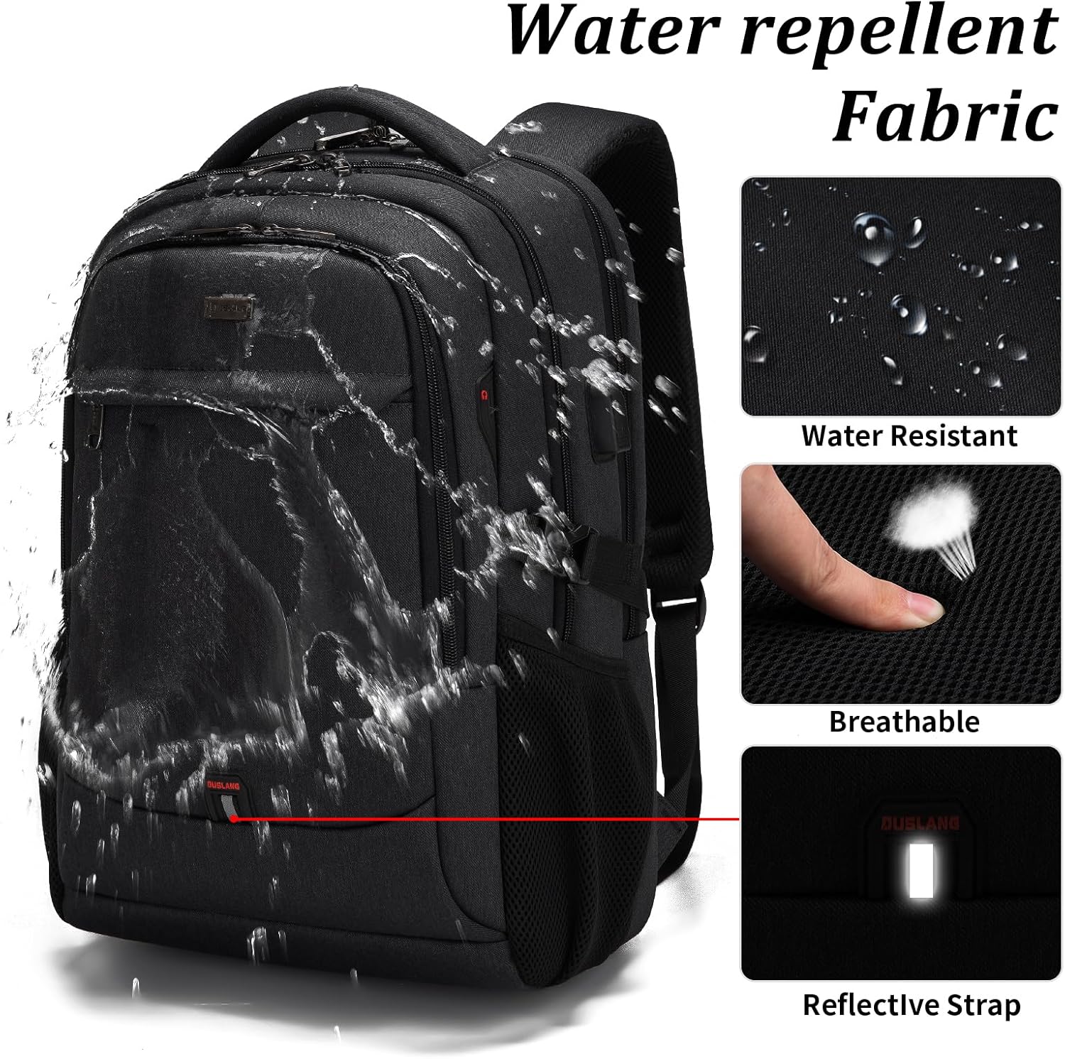Laptop Backpack Hidden Anti-Theft Pocket Built-In USB Water-Resistant Polyester