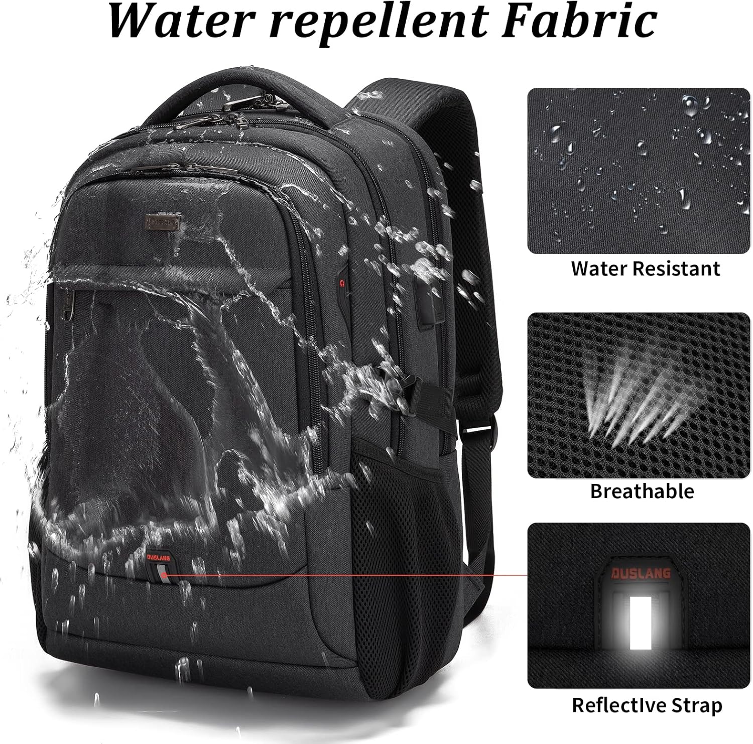 Laptop Backpack Hidden Anti-Theft Pocket Built-In USB Water-Resistant Polyester