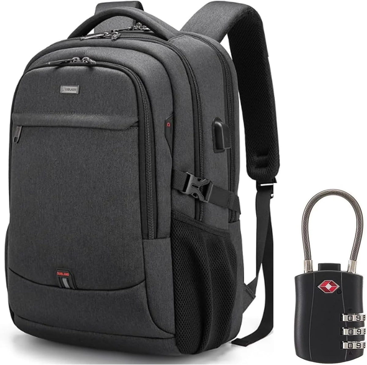 Laptop Backpack Hidden Anti-Theft Pocket Built-In USB Water-Resistant Polyester