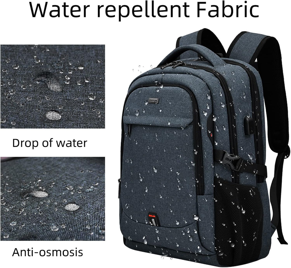 Laptop Backpack Hidden Anti-Theft Pocket Built-In USB Water-Resistant Polyester