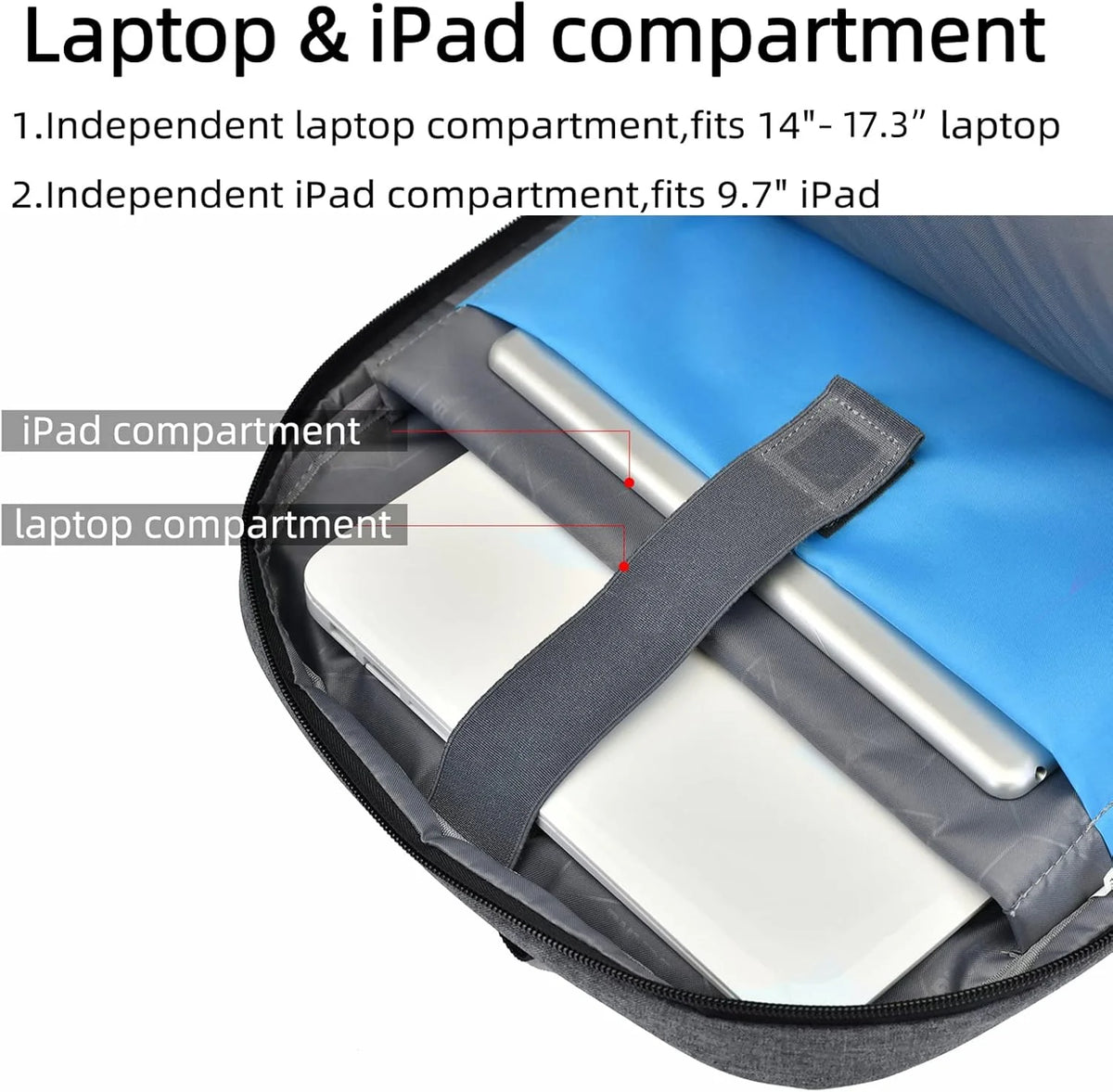 Laptop Backpack Hidden Anti-Theft Pocket Built-In USB Water-Resistant Polyester