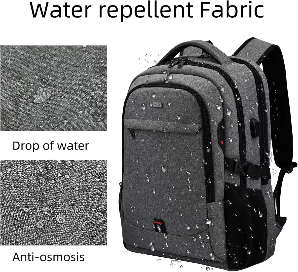 Laptop Backpack Hidden Anti-Theft Pocket Built-In USB Water-Resistant Polyester