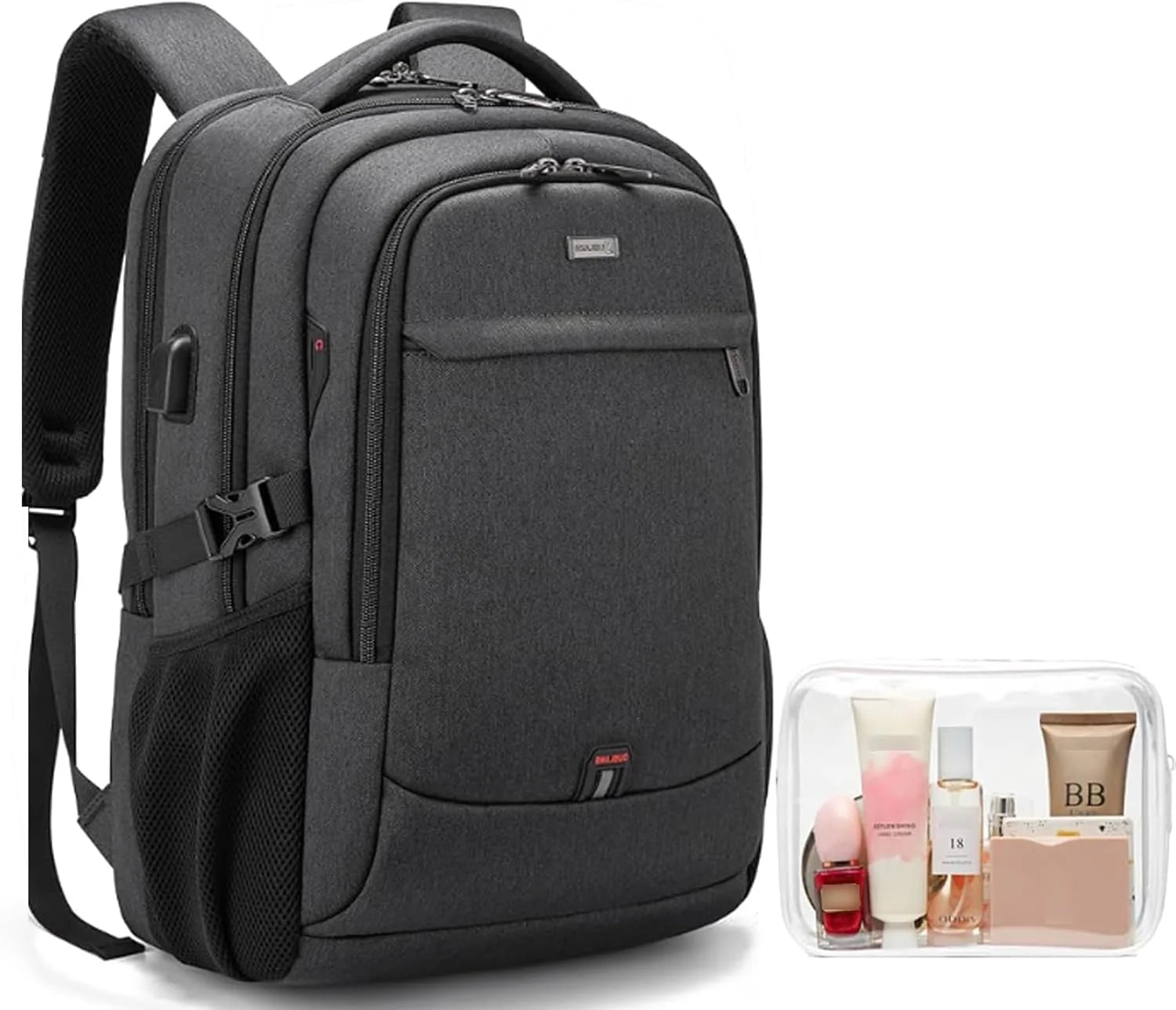 Laptop Backpack Hidden Anti-Theft Pocket Built-In USB Water-Resistant Polyester