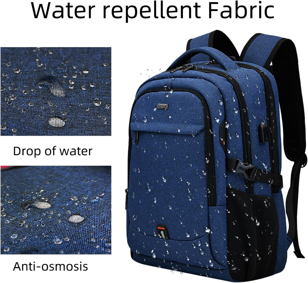 Laptop Backpack Hidden Anti-Theft Pocket Built-In USB Water-Resistant Polyester