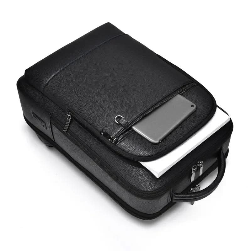Laptop Backpack PU Leather USB Charging 15.6-Inch