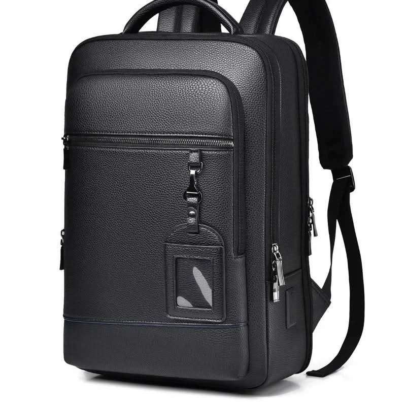 Laptop Backpack PU Leather USB Charging 15.6-Inch