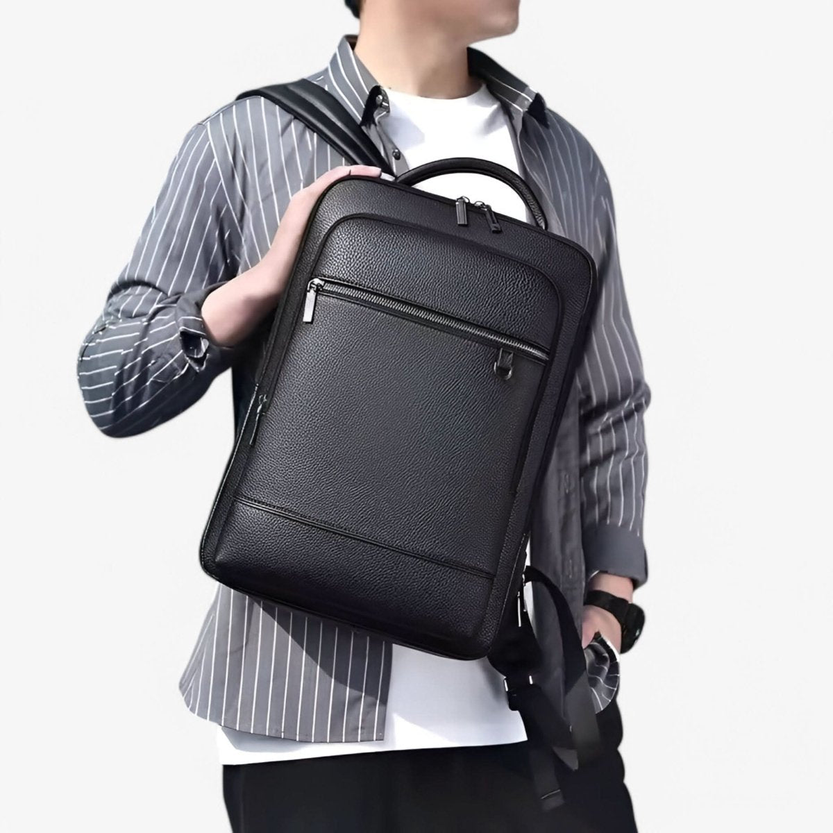 Laptop Backpack PU Leather USB Charging 15.6-Inch