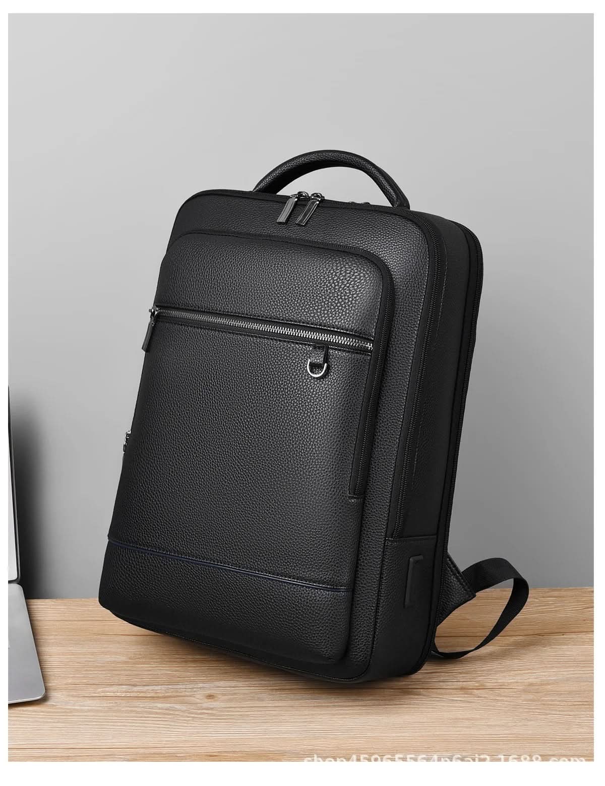 Laptop Backpack PU Leather USB Charging 15.6-Inch