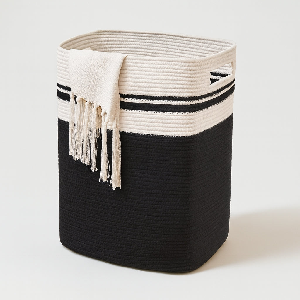Laundry Basket Braided Cotton Rope Foldable With Handles