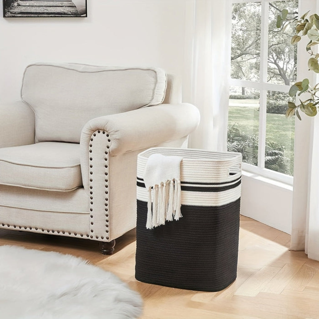Laundry Basket Braided Cotton Rope Foldable With Handles