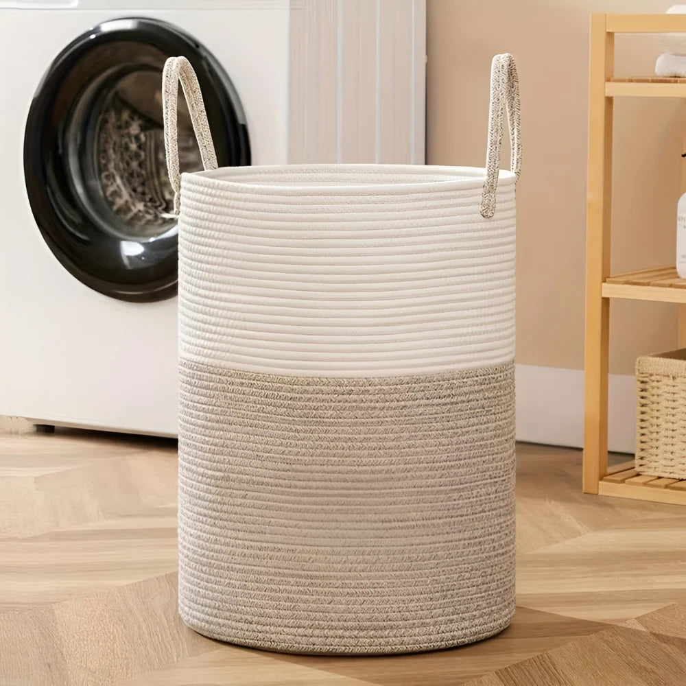 Laundry Basket Extra-Tall Cotton Rope Reinforced Handles
