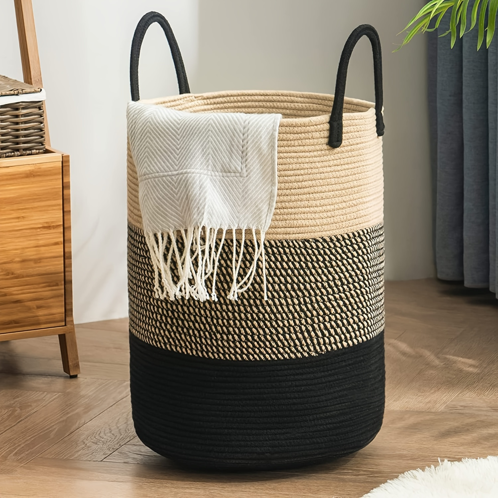 Laundry Basket Extra-Tall Cotton Rope & Reinforced Handles