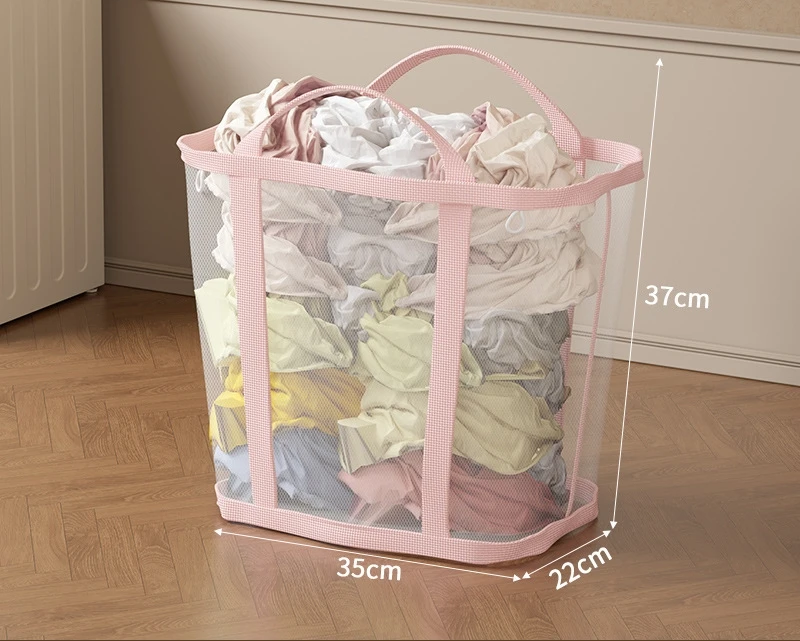 Laundry Basket Foldable Breathable Mesh With Sturdy Handles