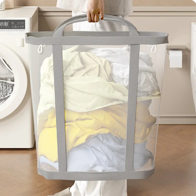 Laundry Basket Foldable Breathable Mesh With Sturdy Handles