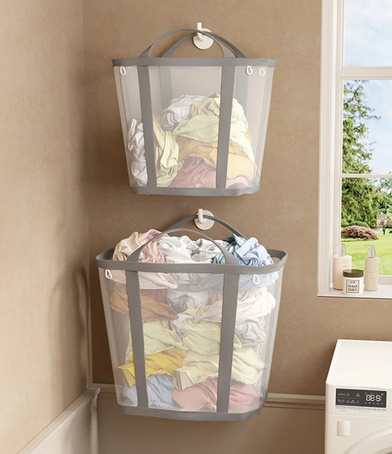 Laundry Basket Foldable Breathable Mesh With Sturdy Handles