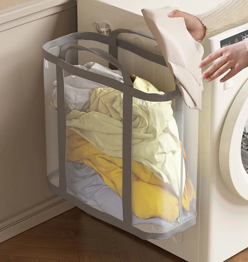 Laundry Basket Foldable Breathable Mesh With Sturdy Handles