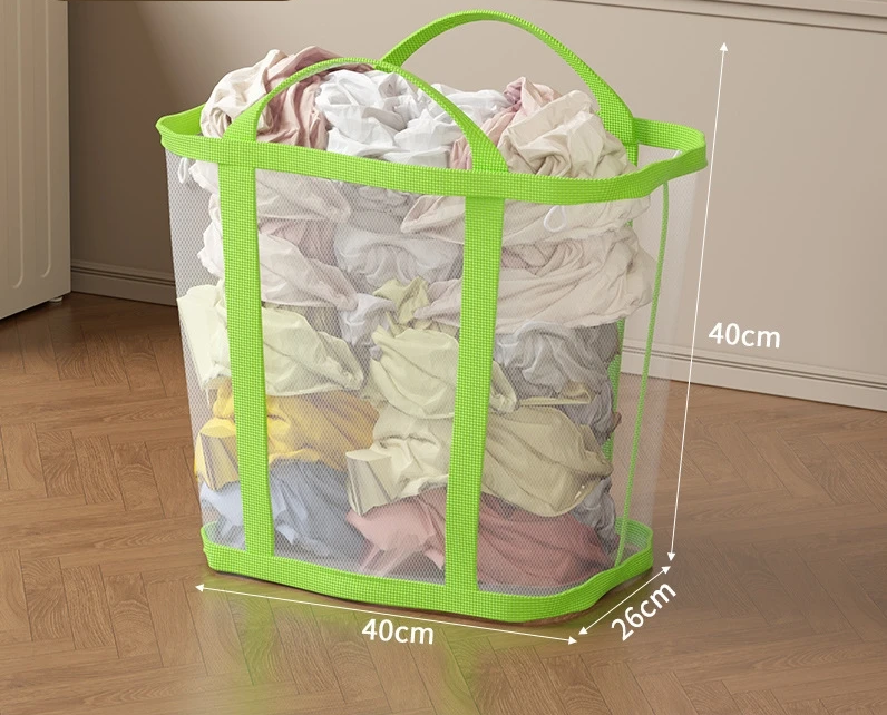 Laundry Basket Foldable Breathable Mesh With Sturdy Handles