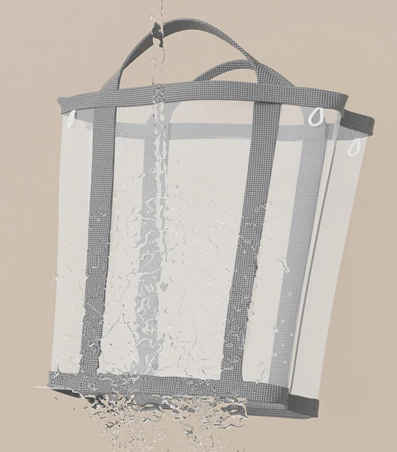 Laundry Basket Foldable Breathable Mesh With Sturdy Handles