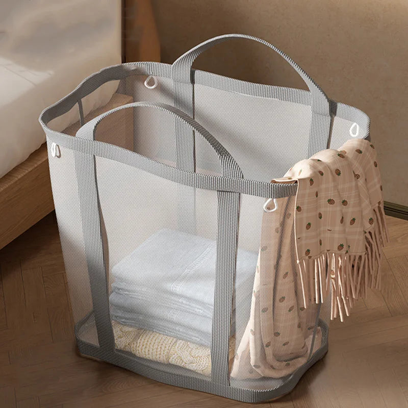 Laundry Basket Foldable Breathable Mesh With Sturdy Handles