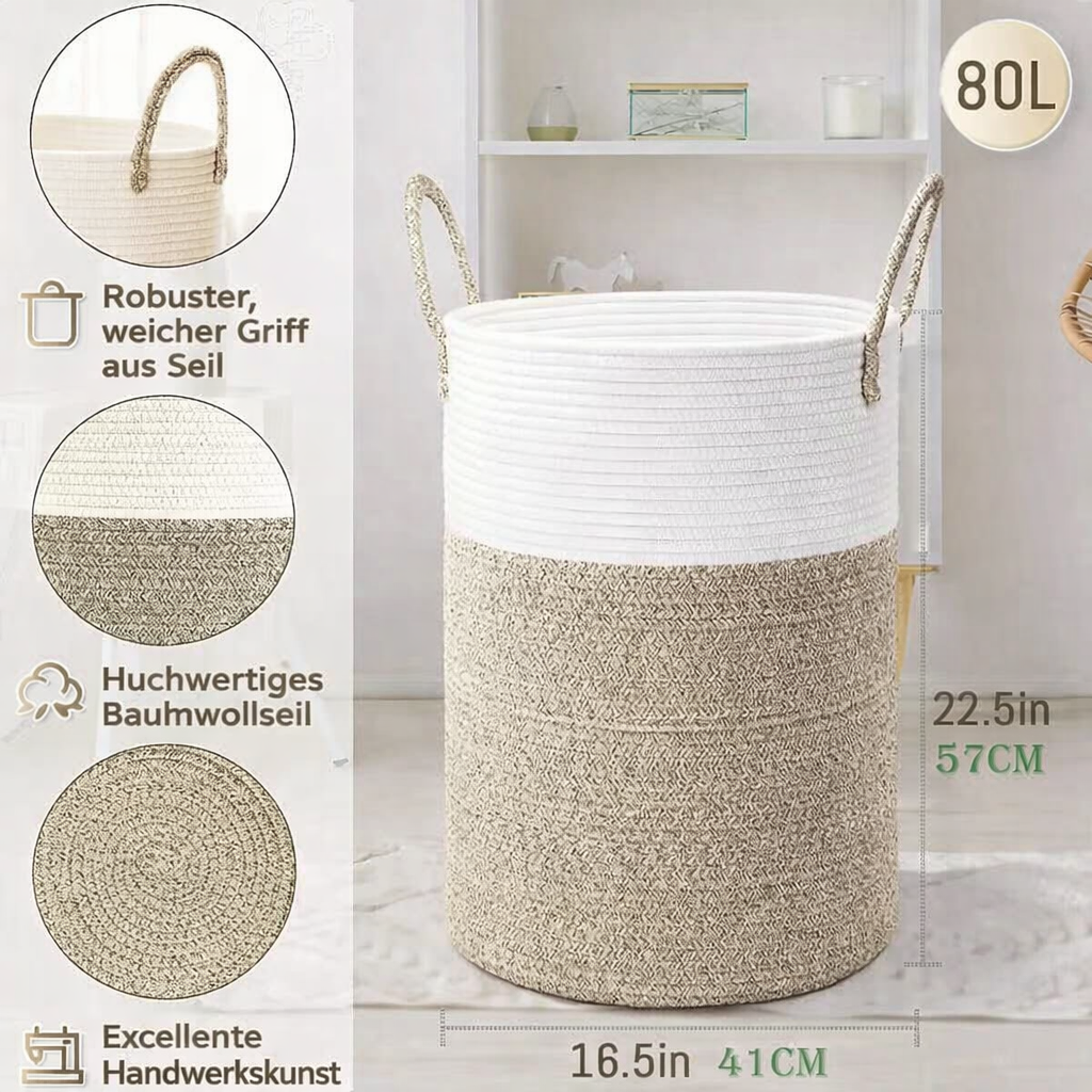 Laundry Basket Foldable Woven Cotton Rope 60L