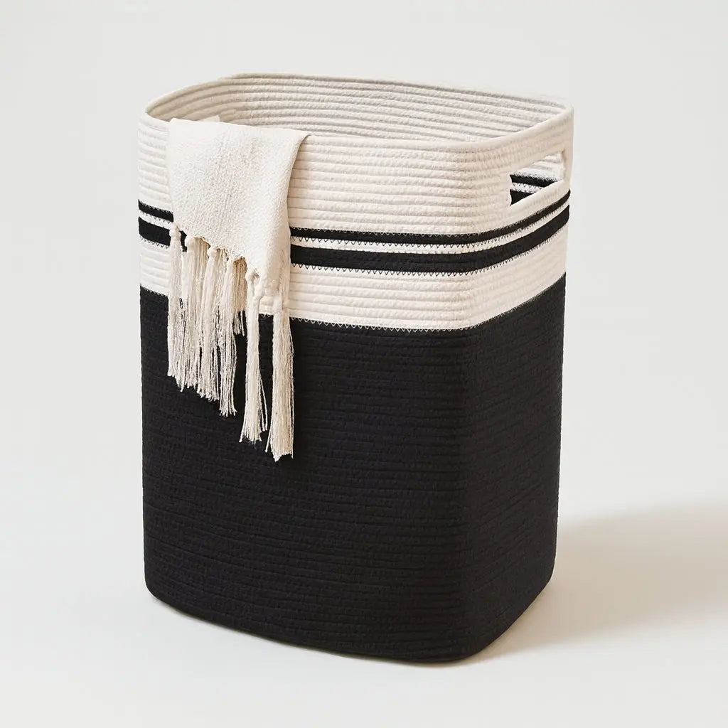 Laundry Basket Large Woven Cotton Rope Foldable With Handles