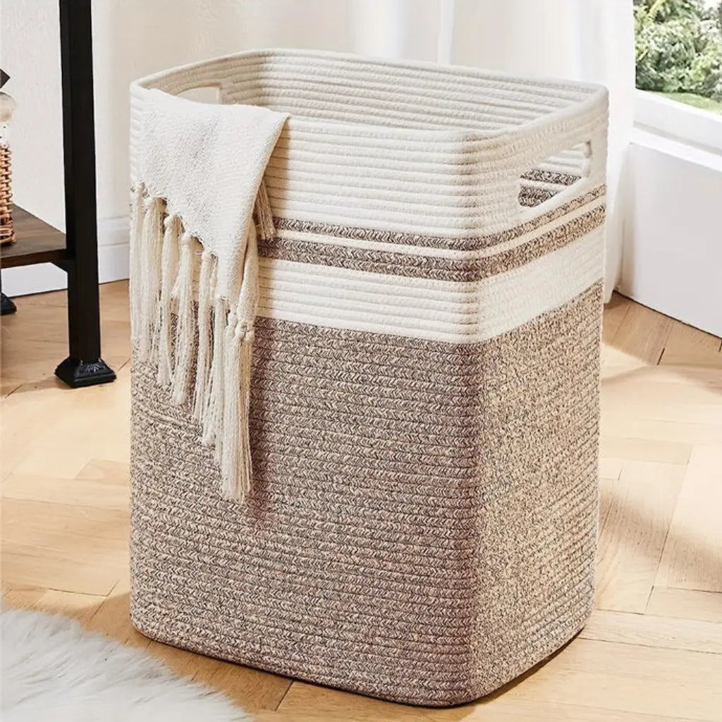 Laundry Basket Large Woven Cotton Rope Foldable With Handles