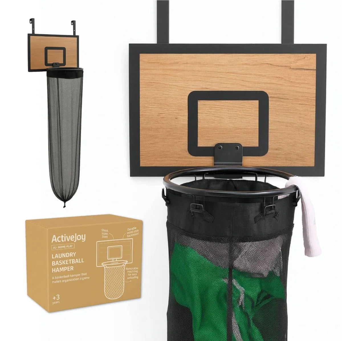 Laundry Basket Over-the-Door Basketball Hoop Foldable Mesh