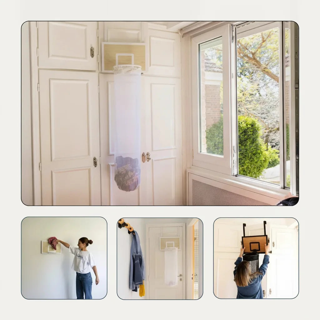 Laundry Basket Over-the-Door Basketball Hoop Foldable Mesh