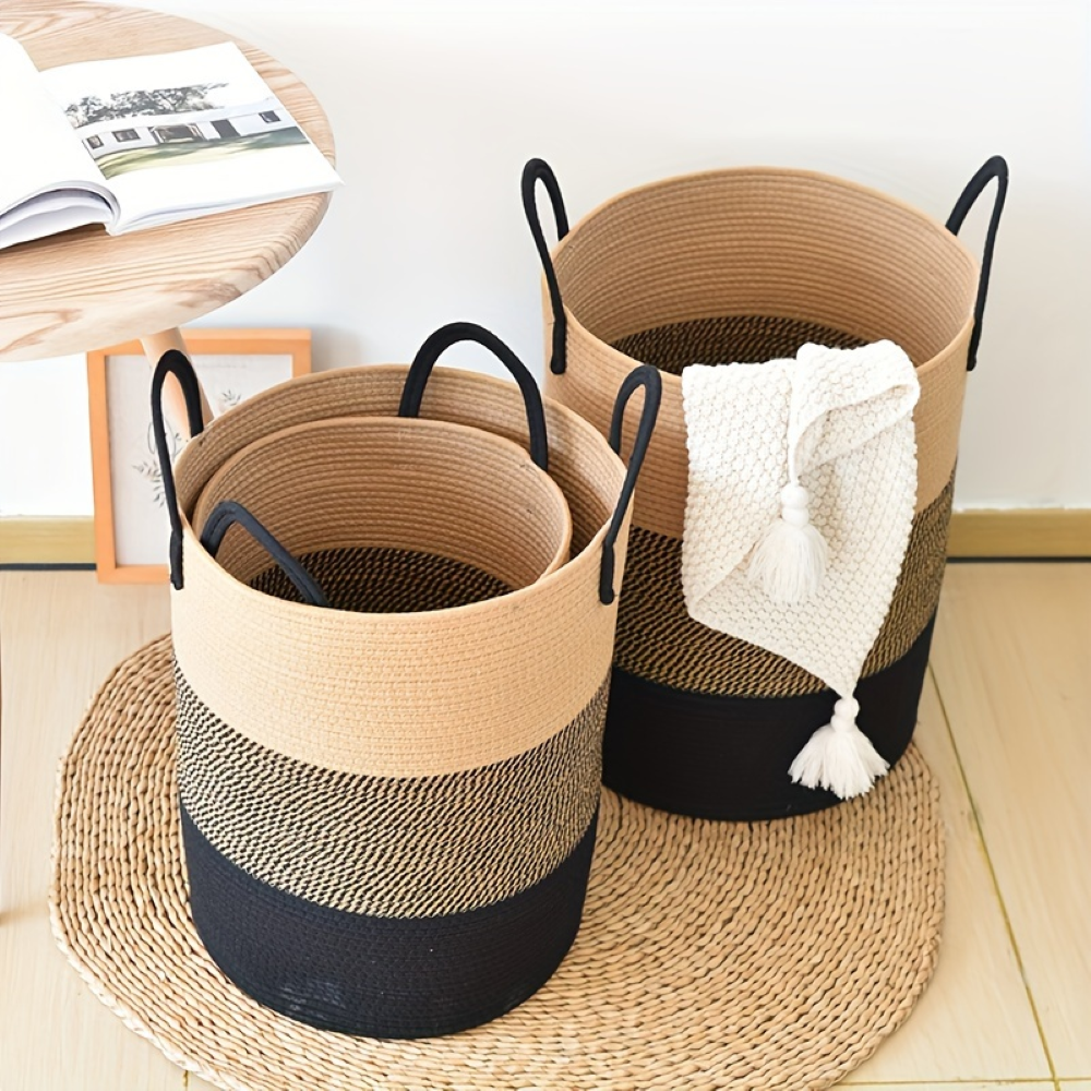 Laundry Basket Tall Cotton Rope Foldable