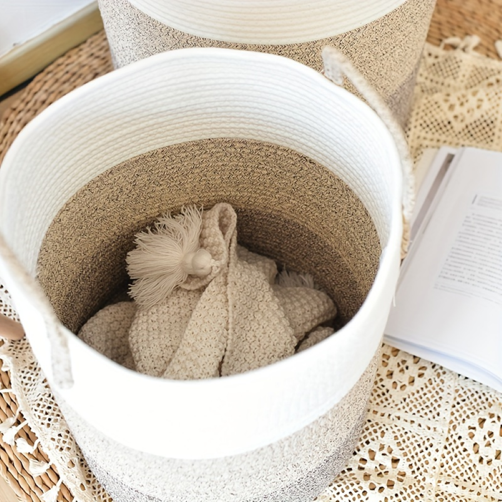 Laundry Basket Tall Cotton Rope Foldable