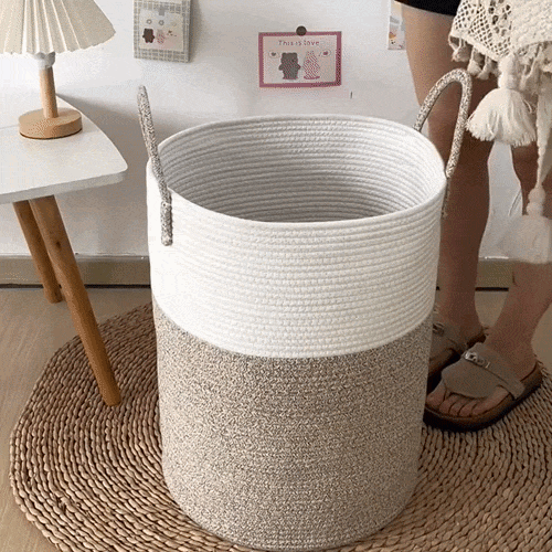 Laundry Basket Woven Cotton Foldable & Space-Saving 58L Capacity