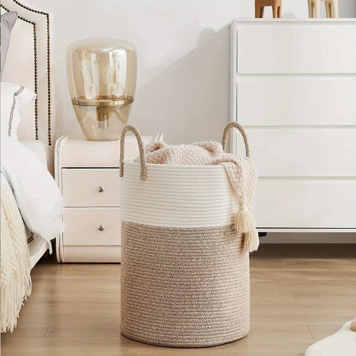Laundry Basket Woven Cotton Foldable & Space-Saving 58L Capacity