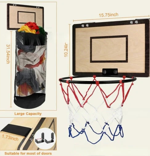 Laundry Hamper Basketball Design Breathable Mesh Over-The-Door Mount