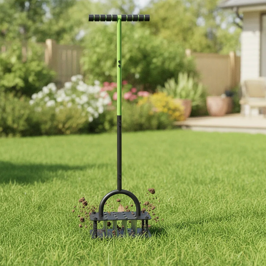 Lawn Aerator 15 Tines Height-Adjustable & Self-Cleaning