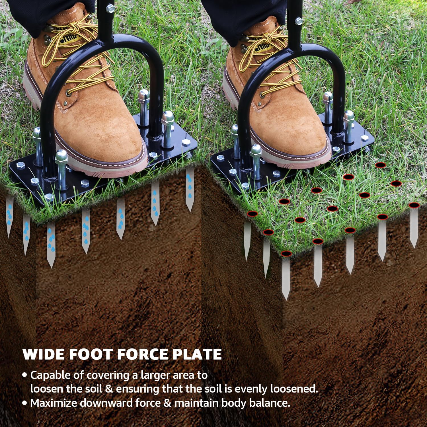 Lawn Aerator 15 Tines Height-Adjustable & Self-Cleaning