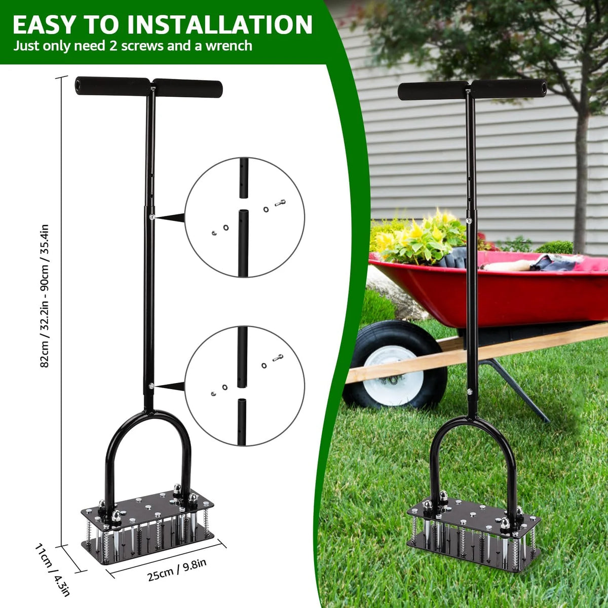 Lawn Aerator Self-Cleaning Double-Spring 15 Steel Spikes