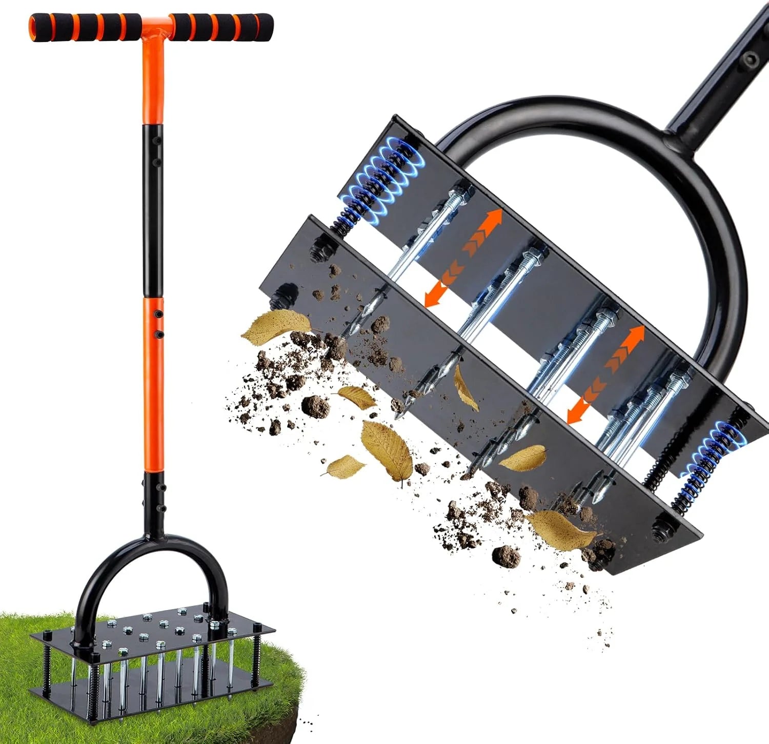 Lawn Aerator Self-Cleaning Double-Spring 15 Steel Spikes