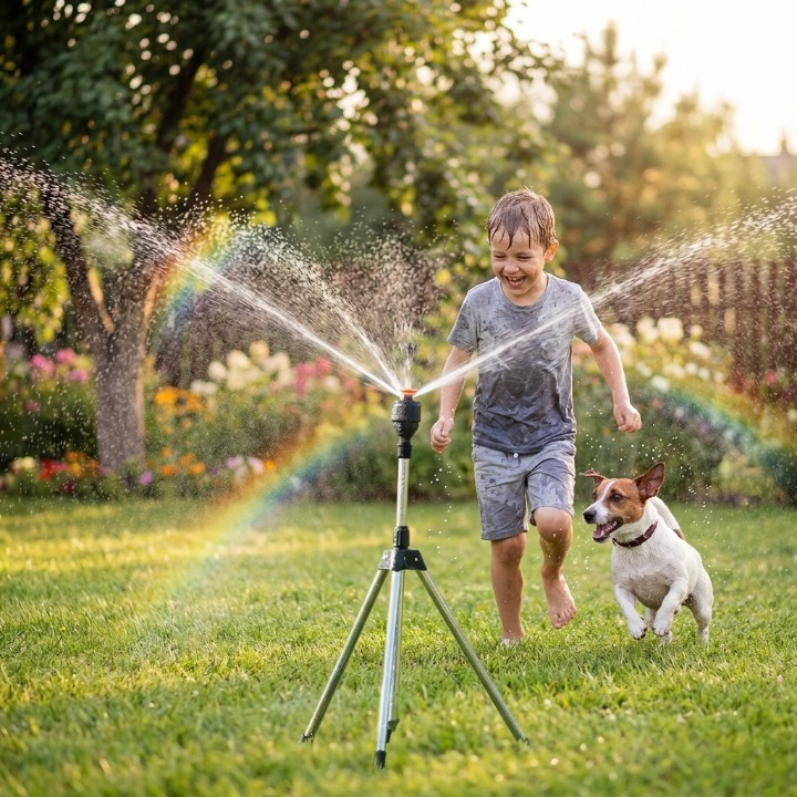 Lawn Sprinkler 360° Rotating Stainless Steel Tripod Adjustable Height