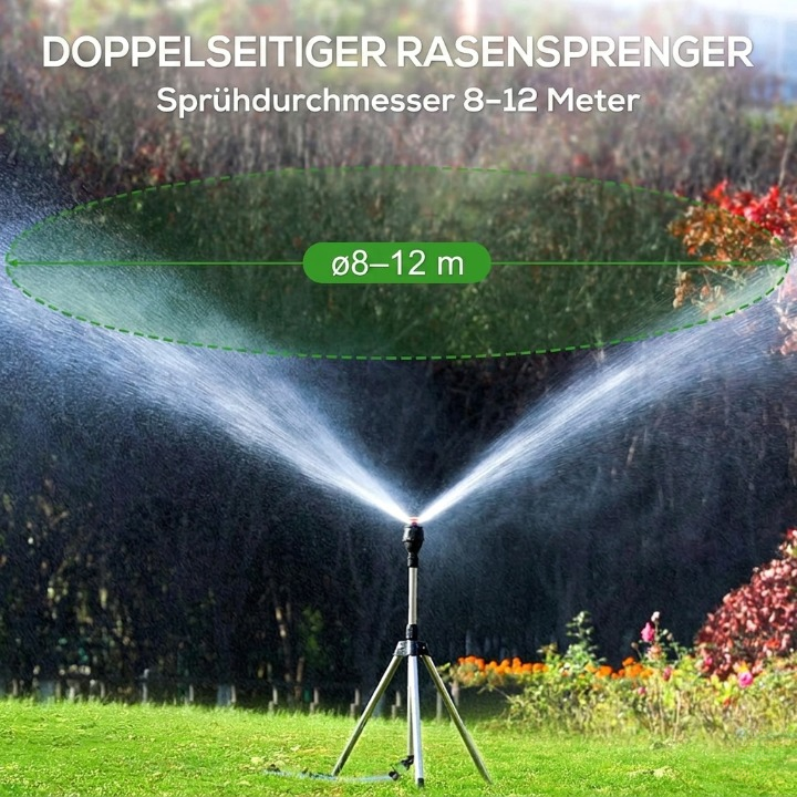 Lawn Sprinkler 360° Rotating Stainless Steel Tripod Adjustable Height