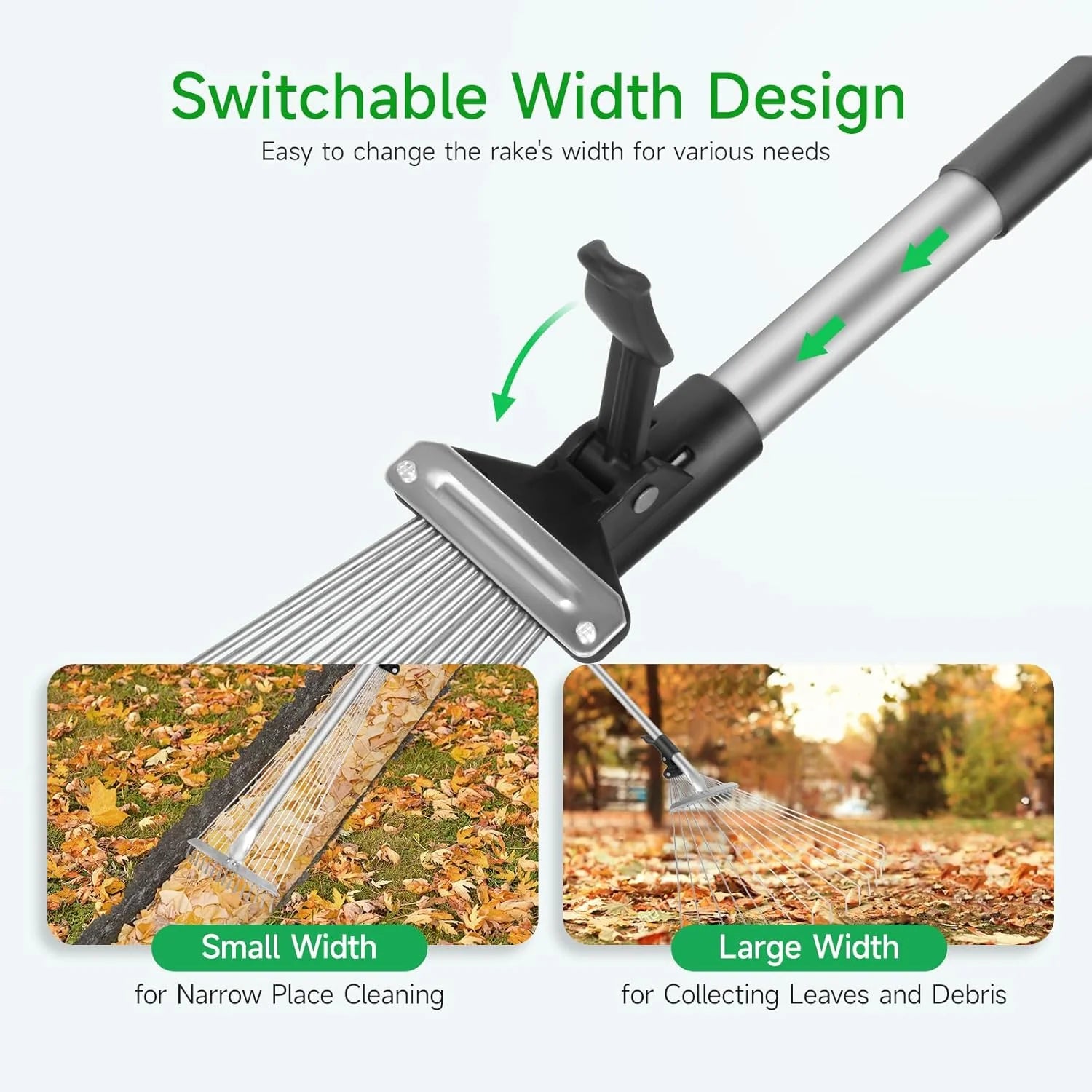 Leaf Rake Telescopic Handle 45 cm Head Lightweight