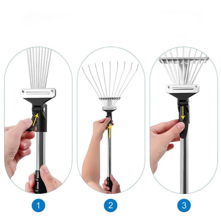 Leaf Rake Telescopic Handle 45 cm Head Lightweight