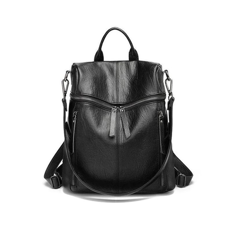 Leather Backpack Convertible Waterproof Multiple Pockets