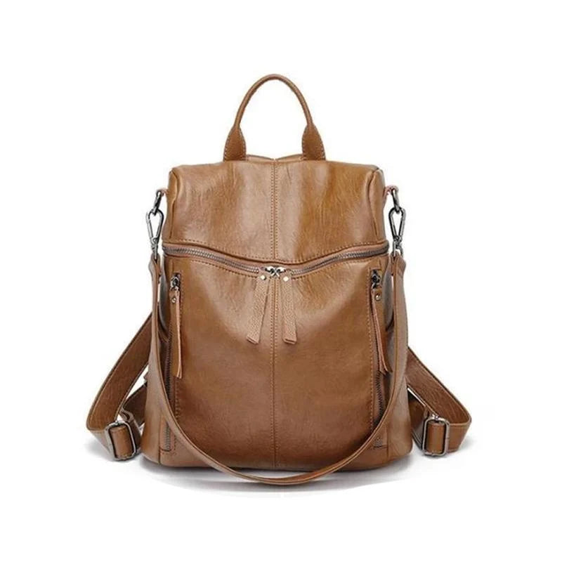 Leather Backpack Convertible Waterproof Multiple Pockets