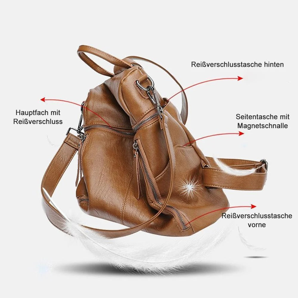 Leather Backpack Convertible Waterproof Multiple Pockets
