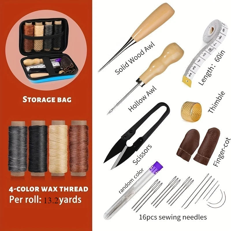 Leather Sewing Kit Waxed Thread & Precision Needles
