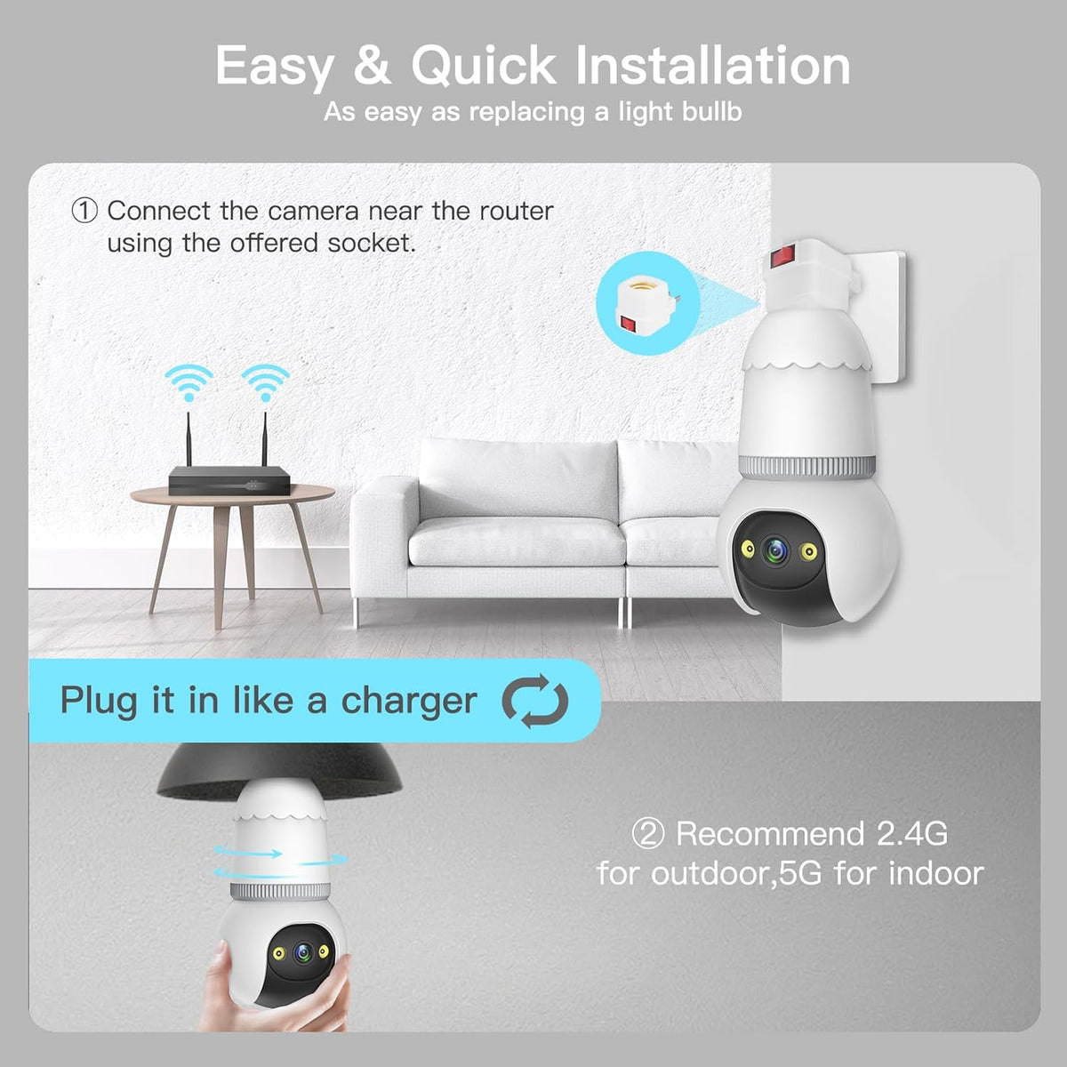 Light Bulb Security Camera 4MP Dual-Band Wi-Fi Night Vision