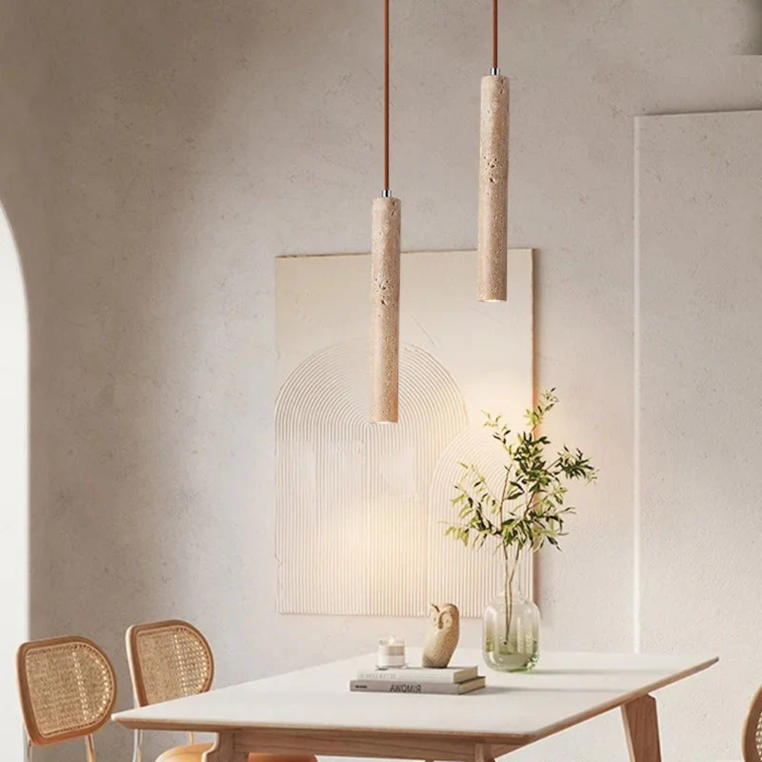 Linear Pendant Light Travertine Integrated LED Warm White