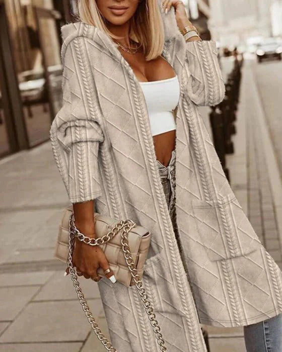 Long Cardigan Hooded Cotton Blend Regular Fit